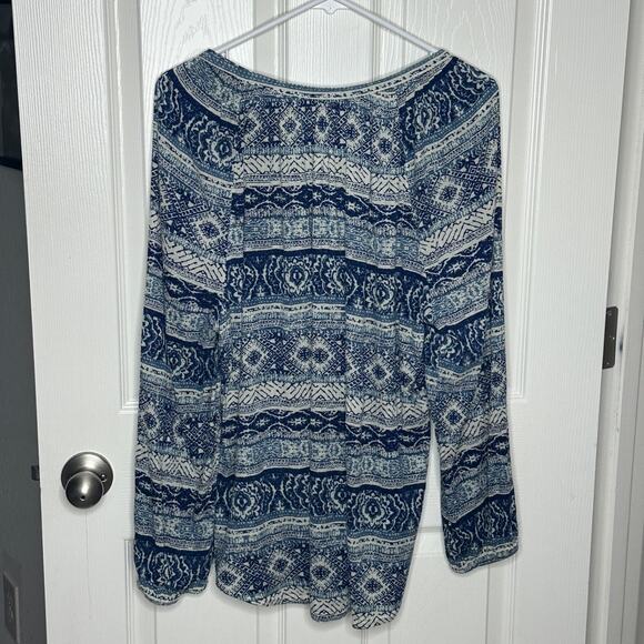chaps boho patchwork aztec peasant blouse blue white xl - Picture 6 of 6